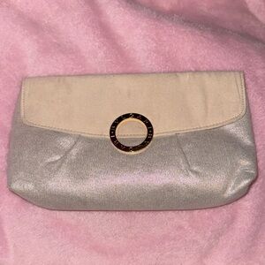 BVLGARI Parfums Silk Evening Clutch bag Cream and Silver Makeup Pouch Powder Bag